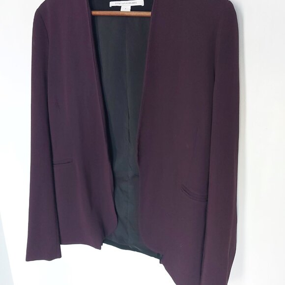 Diane vonFurstenberg Burgundy and Black Drape Blazer, Size 4 - Picture 3 of 5